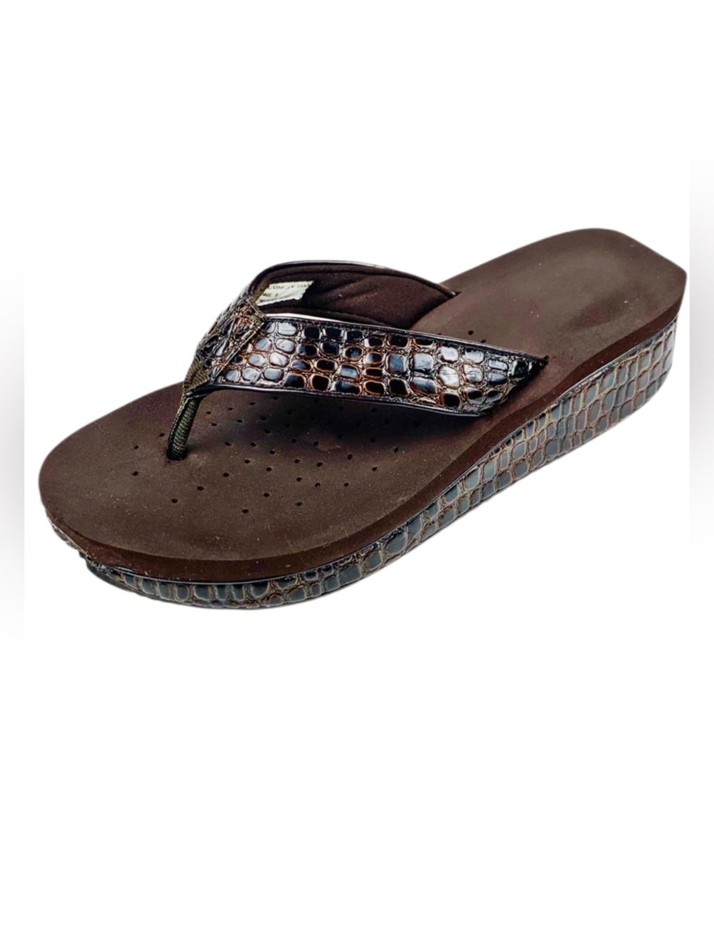 Volatile Brown Patent Croc Platform Flip Flops Size 9